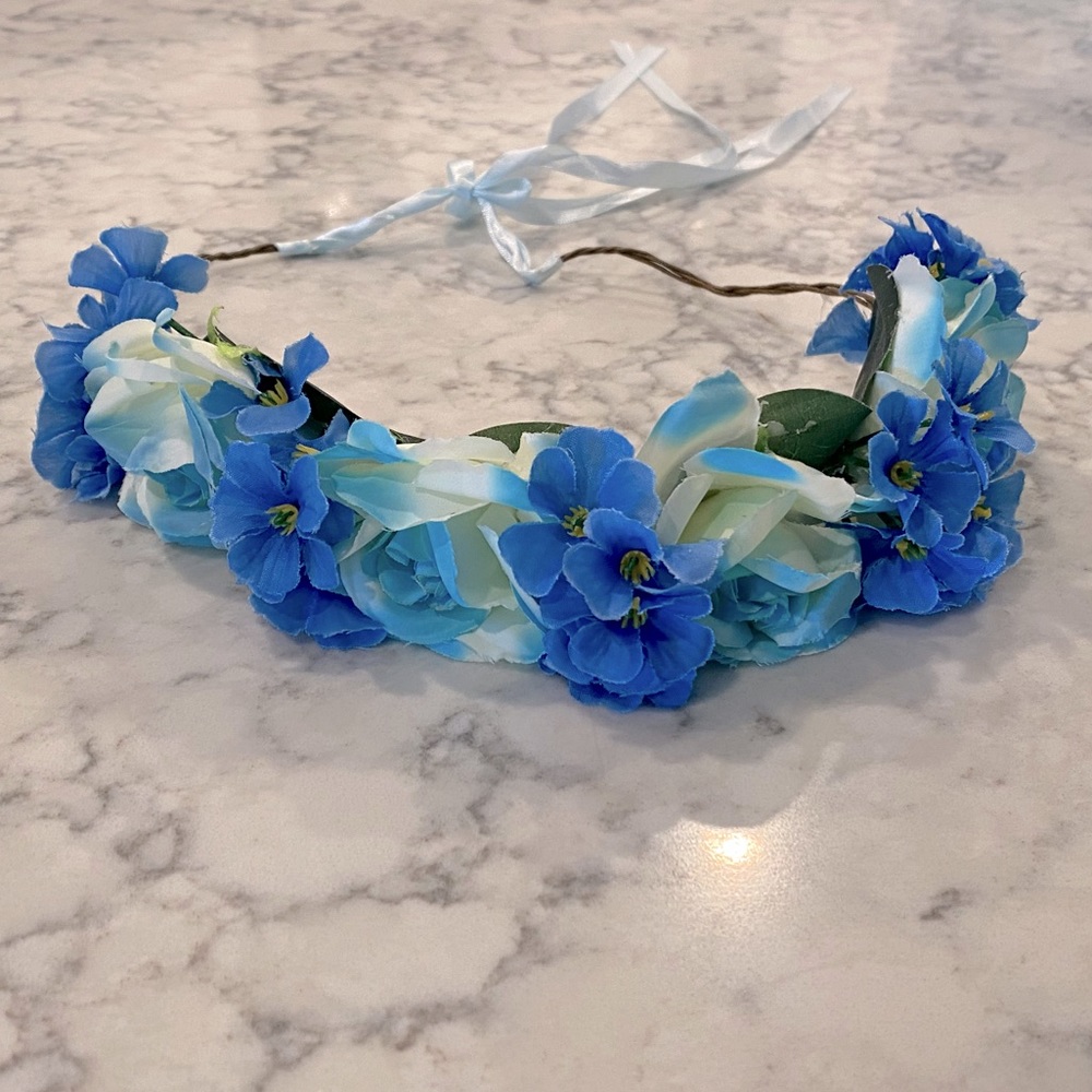 Blue Floral Wreath Headband - great for photo shoot, birthday, special event